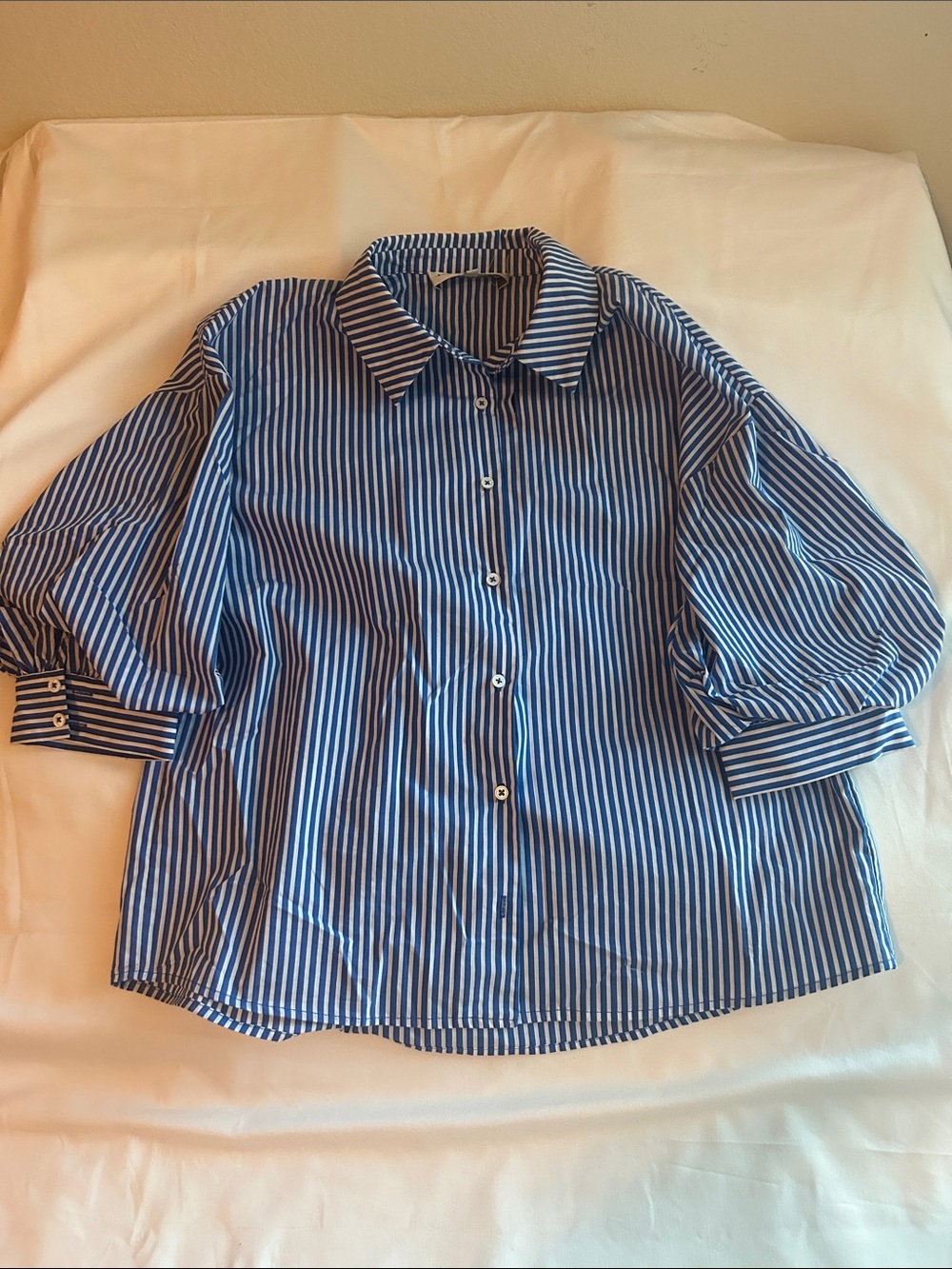 English Factory Blue and White Striped Button-Down Shirt